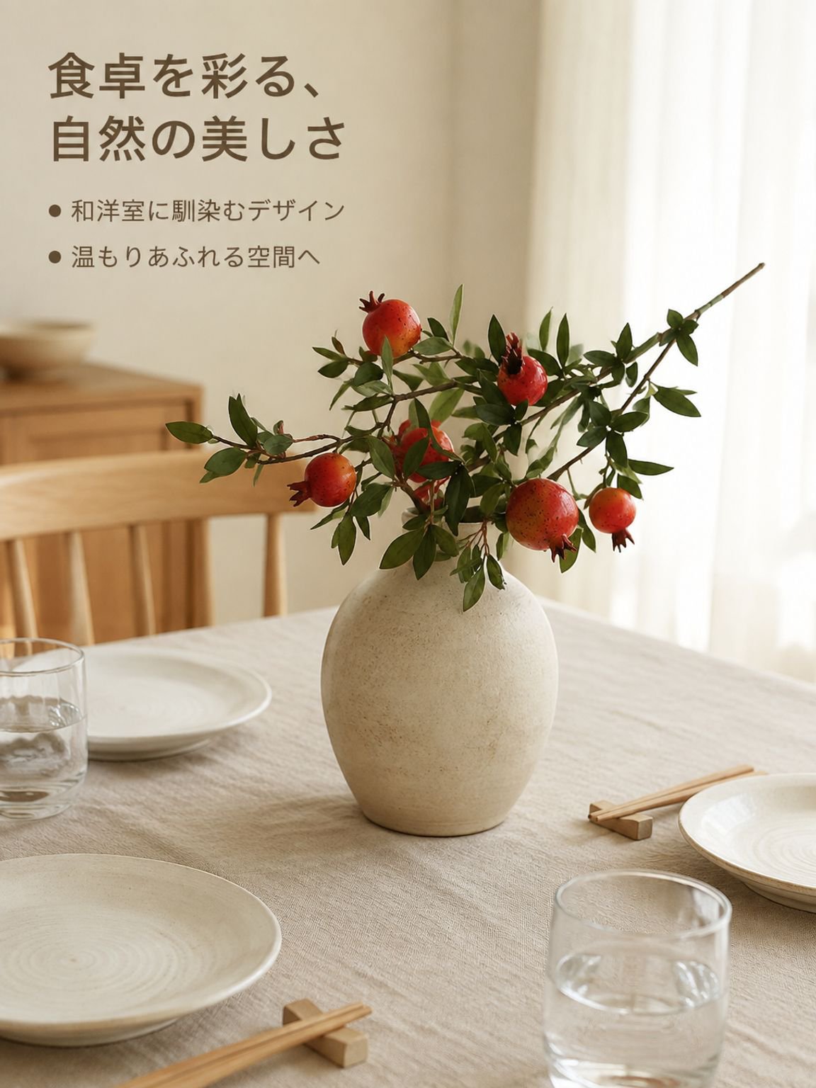 カントリー調のザクロの枝（造花・装飾用）