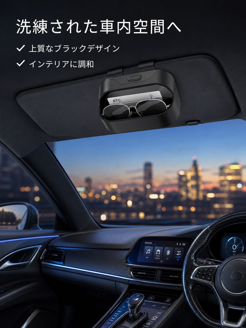 車載サングラスケース、車載サングラス収納ボックス、車載サンバイザー用サングラスホルダー、多機能カード＆チケット収納ボックス