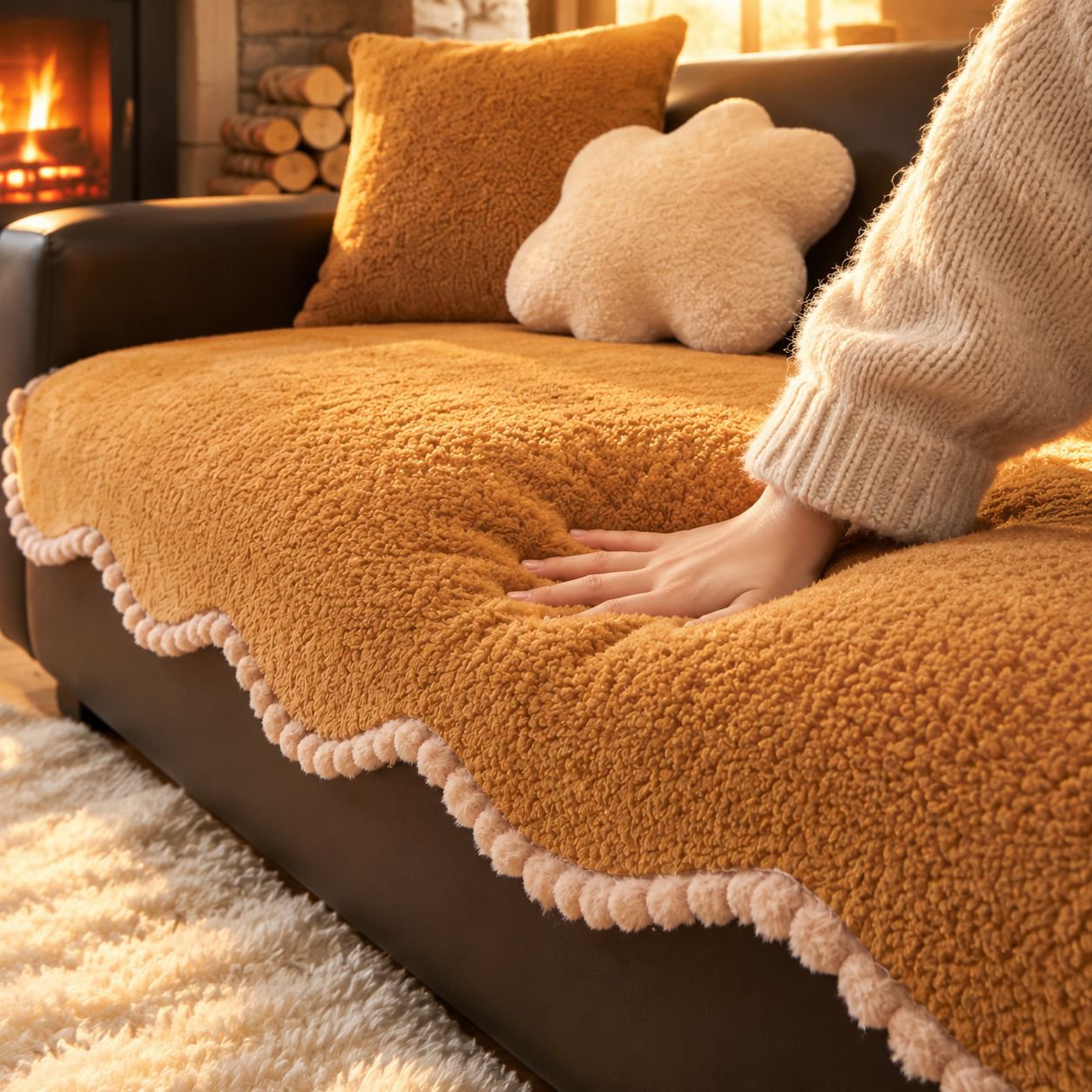 Lambswool premium sofa cushion, thickened, non-slip