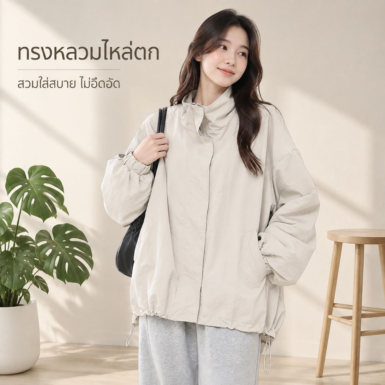 เสื้อแจ็คเก็ตผู้หญิง กันลมกันน้ำ ทรงหลวม สำหรับฤดูใบไม้ผลิและฤดูใบไม้ร่วง