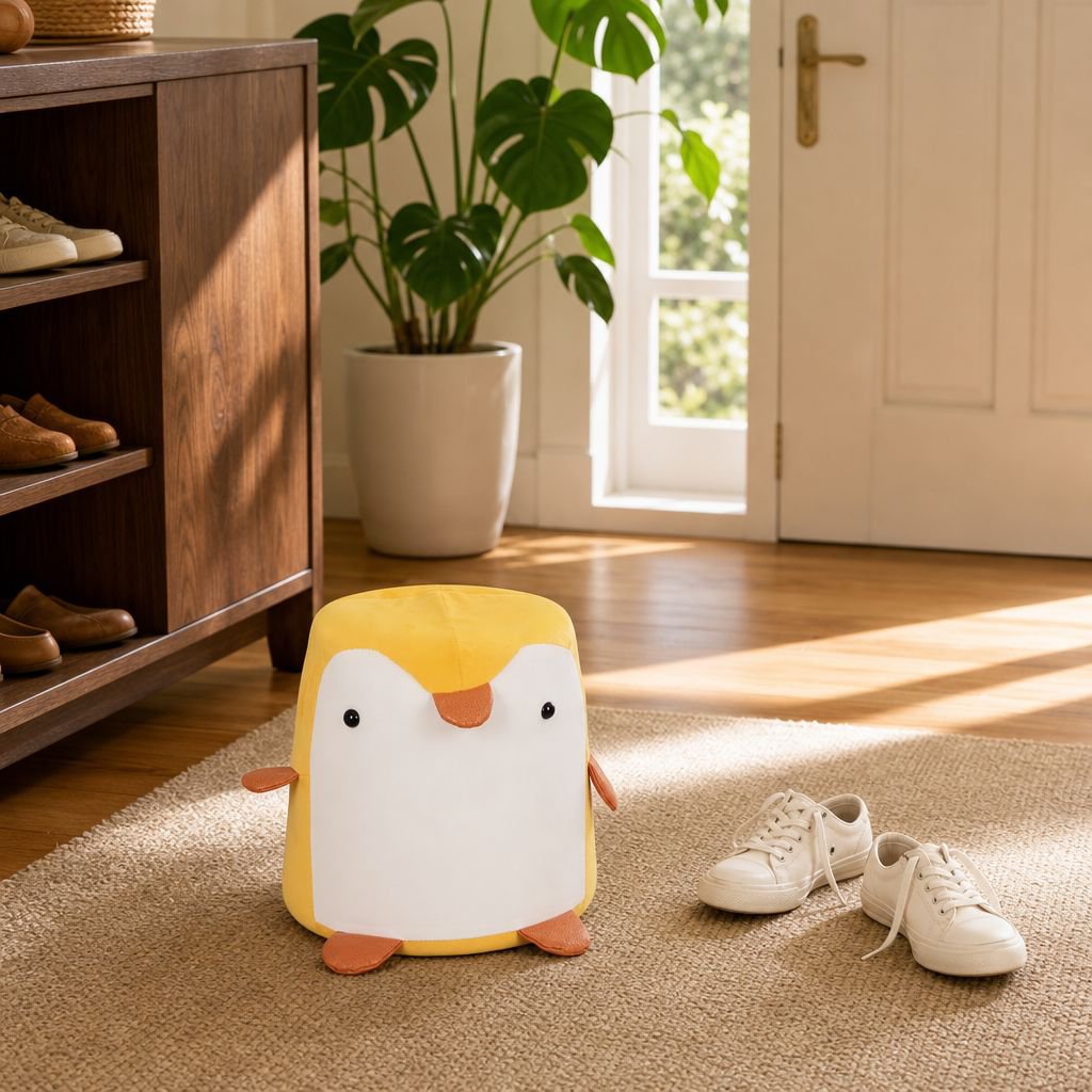 Banco creativo de madera con diseño de excremento de pingüino para puerta