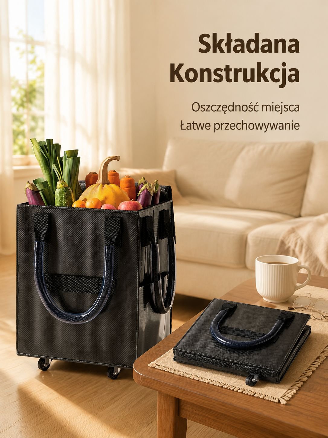 Składana torba podróżna na kółkach, wielofunkcyjna torba na zakupy z uchwytem