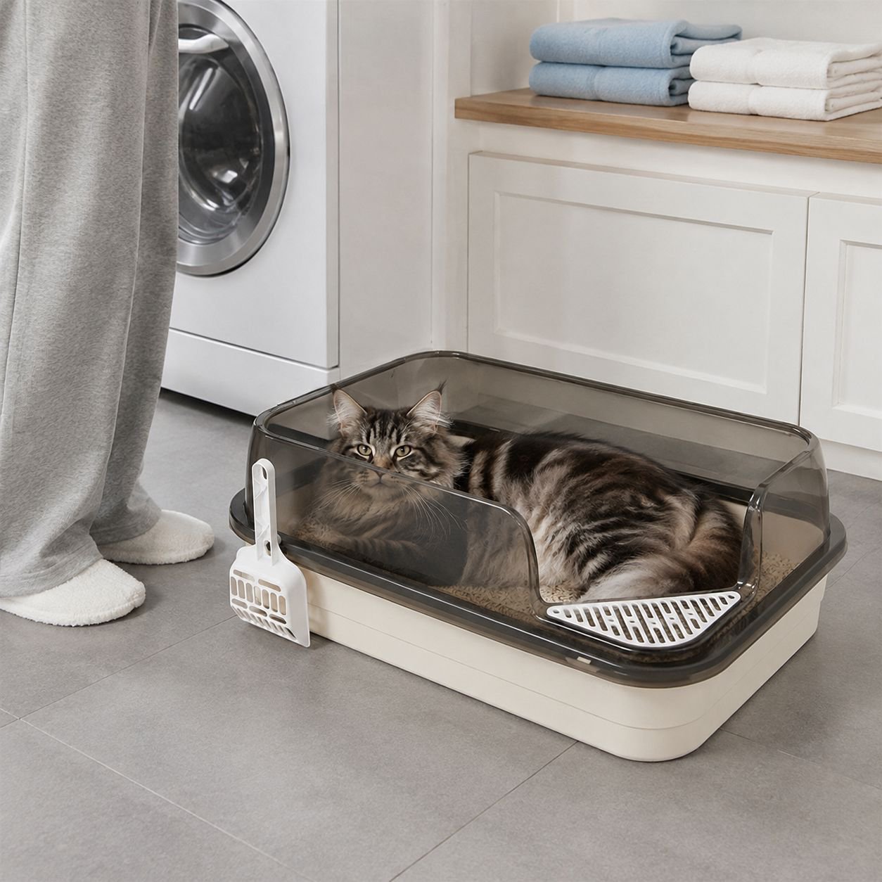 Extra Large Semi-Enclosed Splash-Proof Cat Litter Box