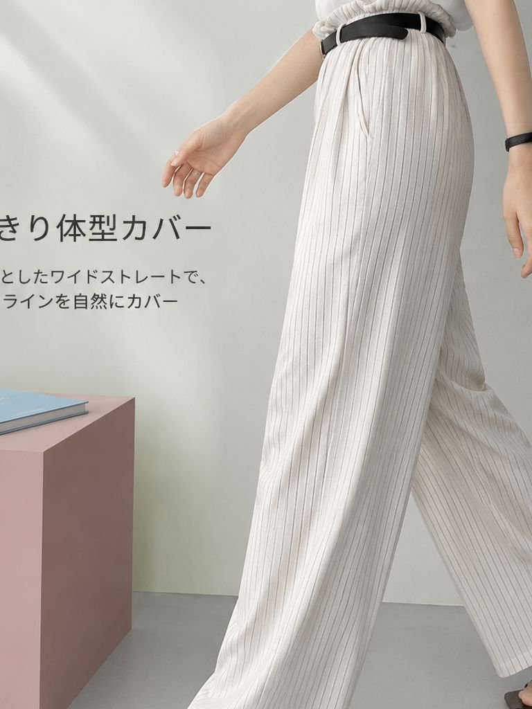 ウエストゴムストレートワイドパンツ レディース ロング丈