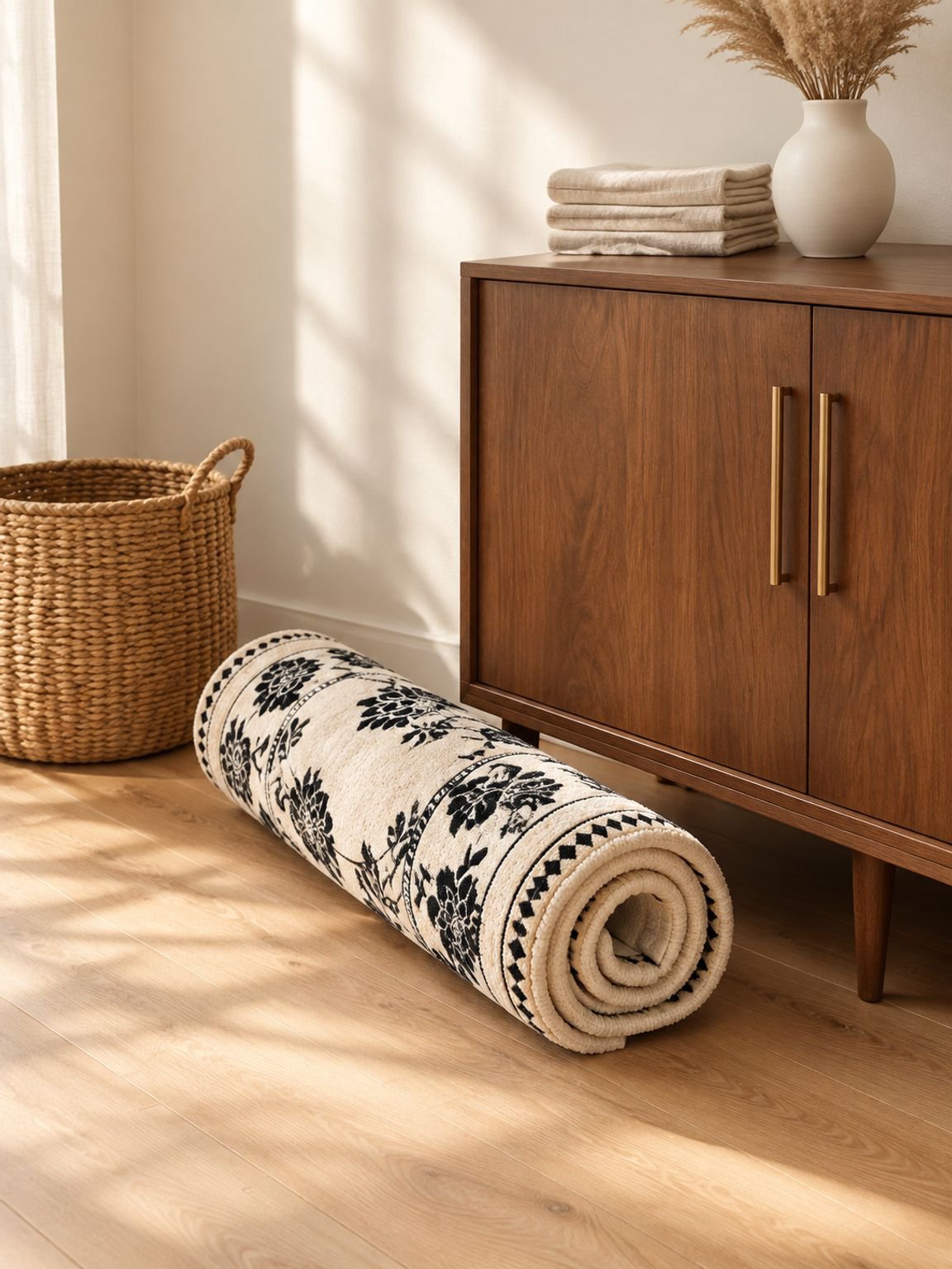 French Vintage Mid-Century Waterproof Irregular Sofa Rug
