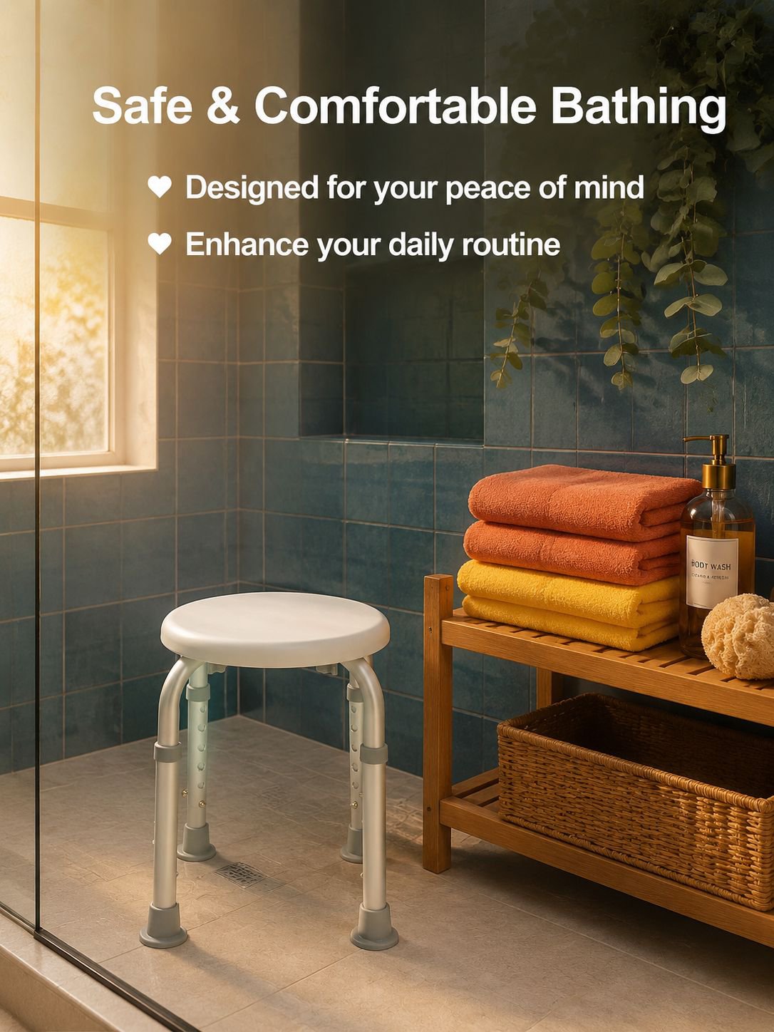 Comfortable and safe bathroom seating for elderly