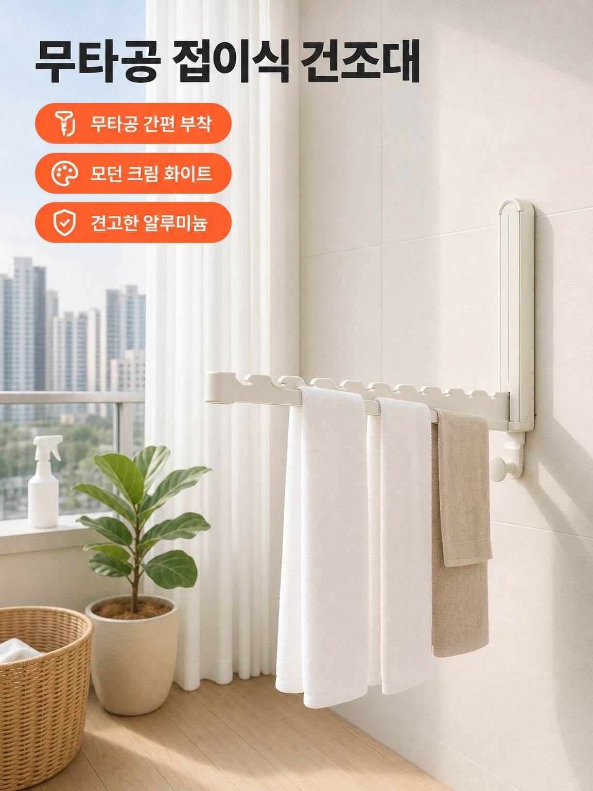 몰드 벽걸이 빨래건조대 음소거 가정용 천공방지와 자외선 차단 부식방지 녹방지