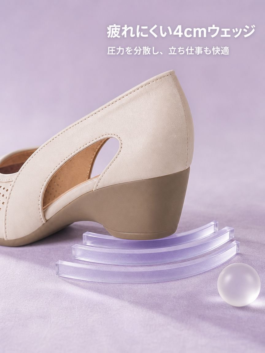 レディースウェッジソールパンチングパンプス