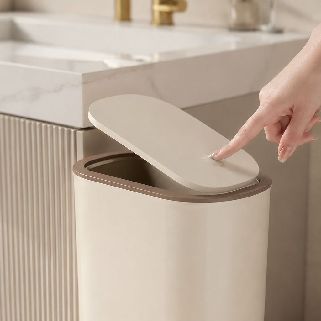 Poubelle de salle de bain avec couvercle, anti-odeur, idéale pour les espaces étroits