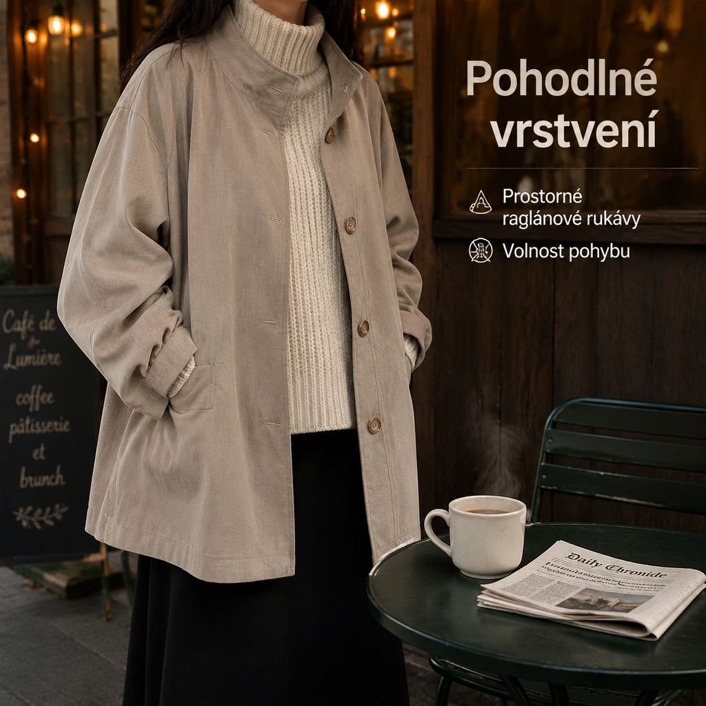 Elegantní dámský trenčkot se stojáčkem a páskem na zvýraznění pasu