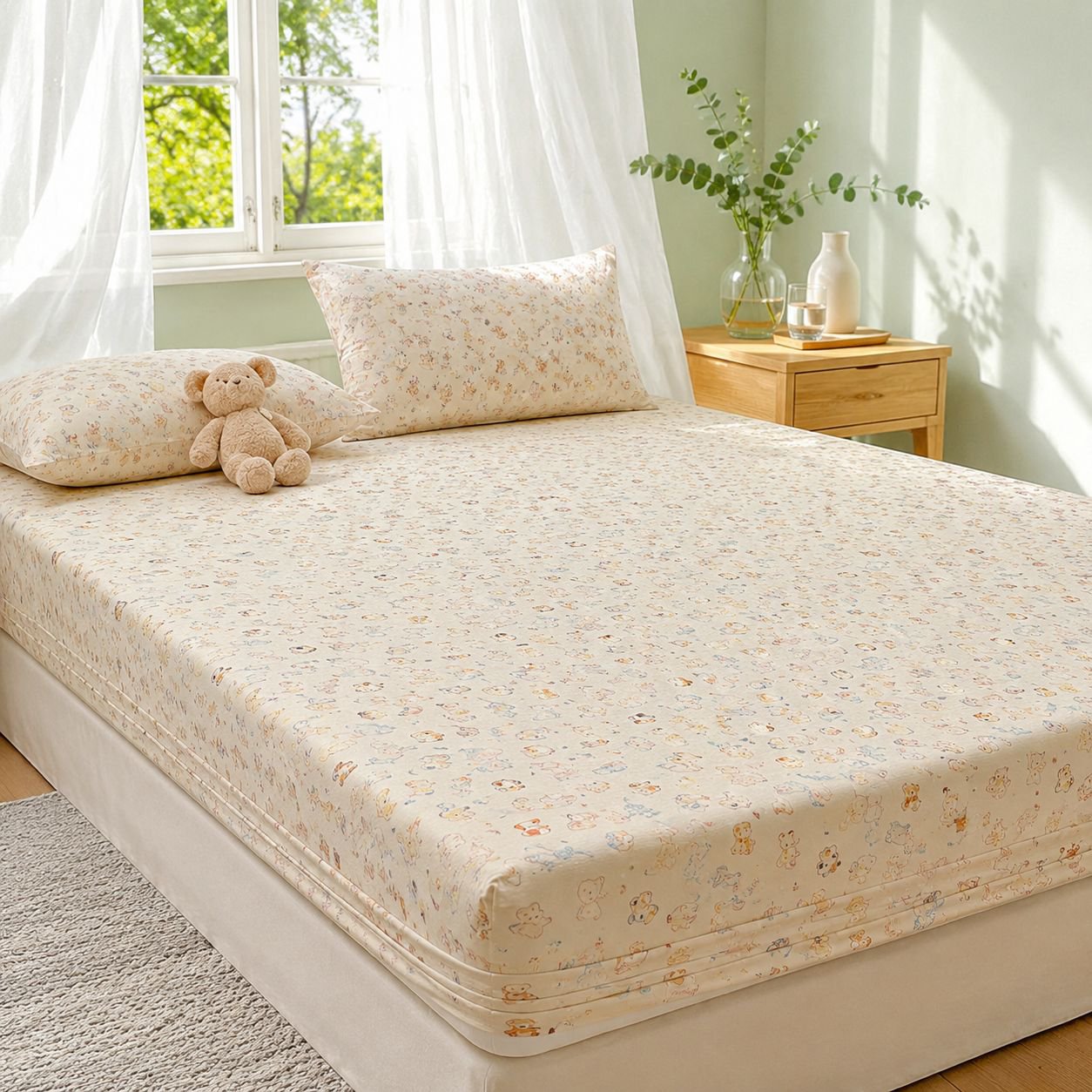 Soft and breathable summer bed skirt with romantic color