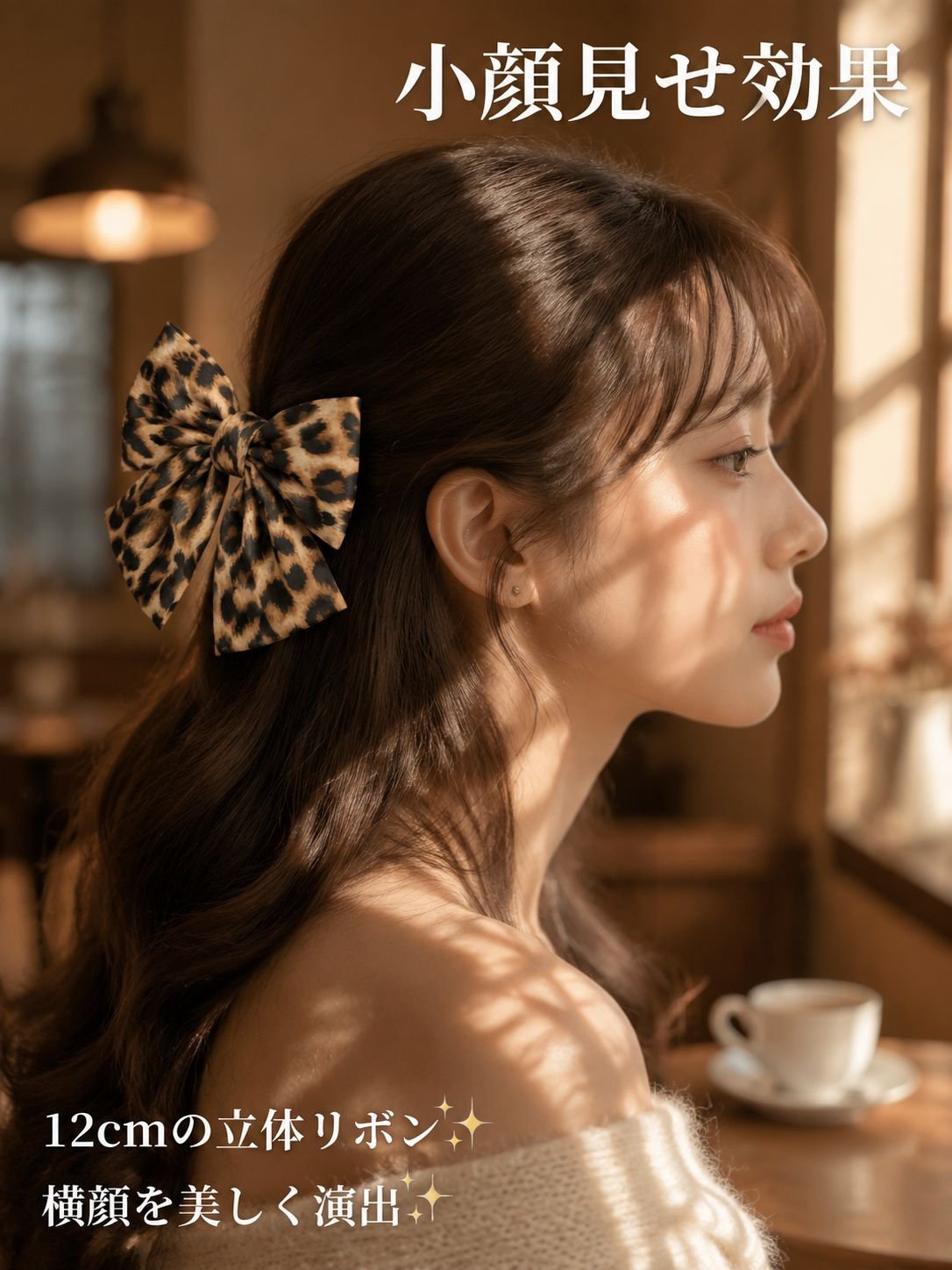 ヒョウ柄のリボンヘアクリップ