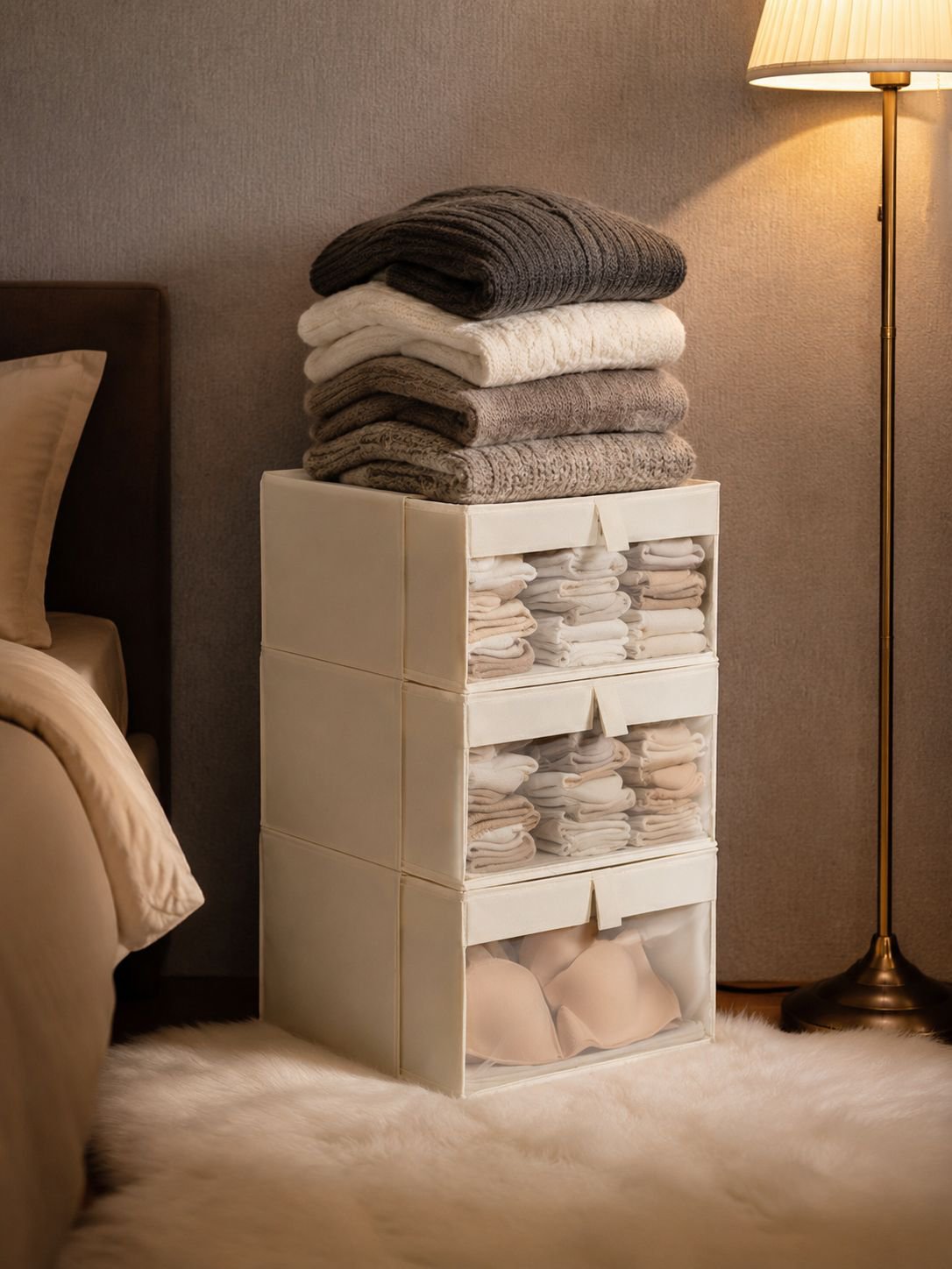 Boîte de rangement pliable en coton et lin pour vêtements, tiroir de rangement