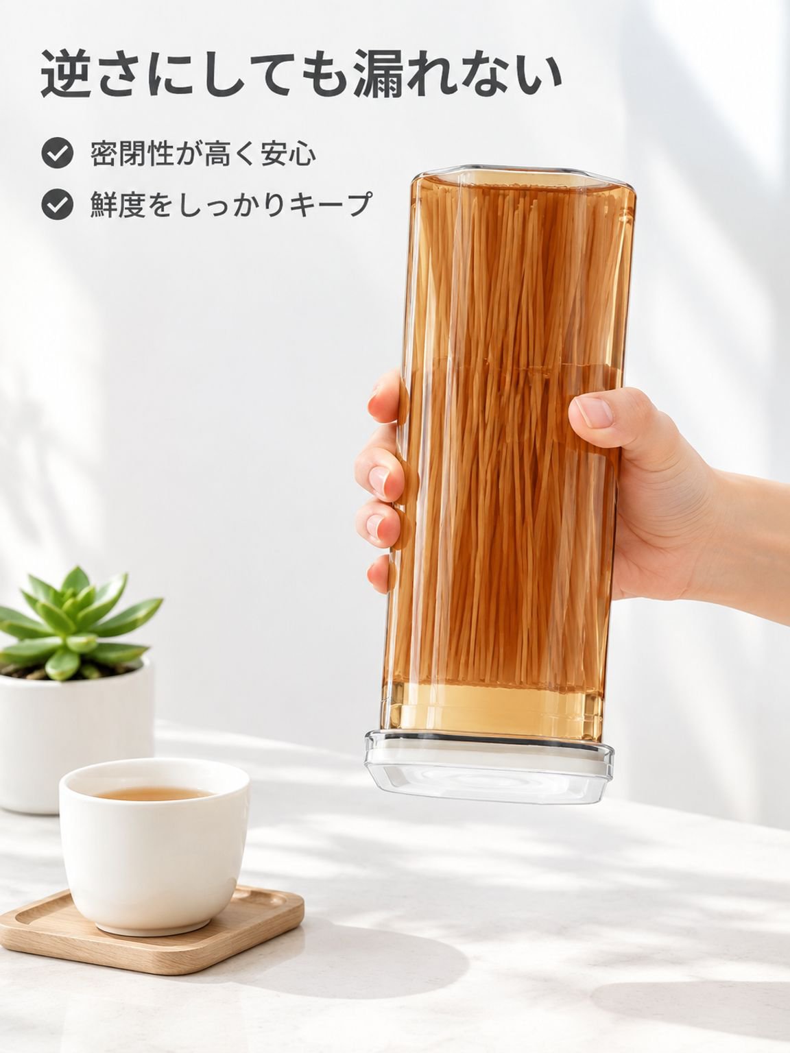 パスタや穀物を長期間保存できる容器