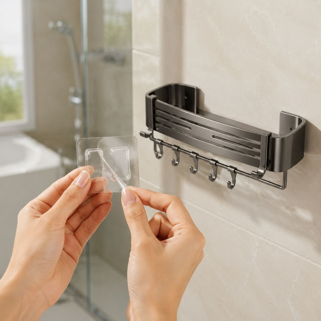 JMY bathroom rack holding shampoo and soap bottles