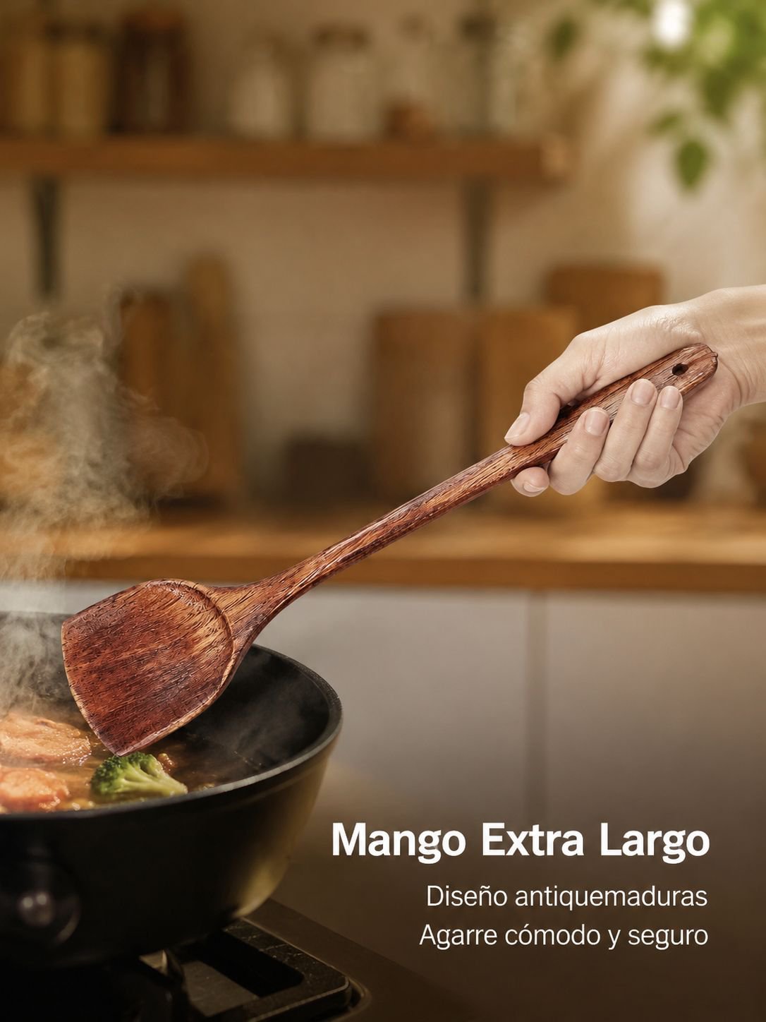 Espátula de madera natural para cocinar sin rayar las superficies