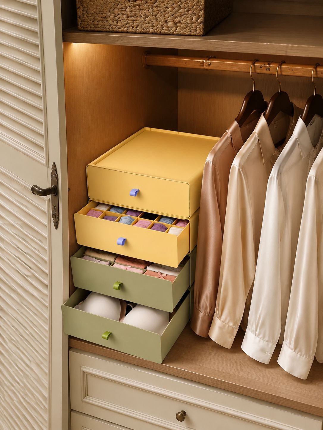 Organisateur 3-en-1 à tiroirs pour vêtements, chaussettes et soutiens-gorge, gain de place.