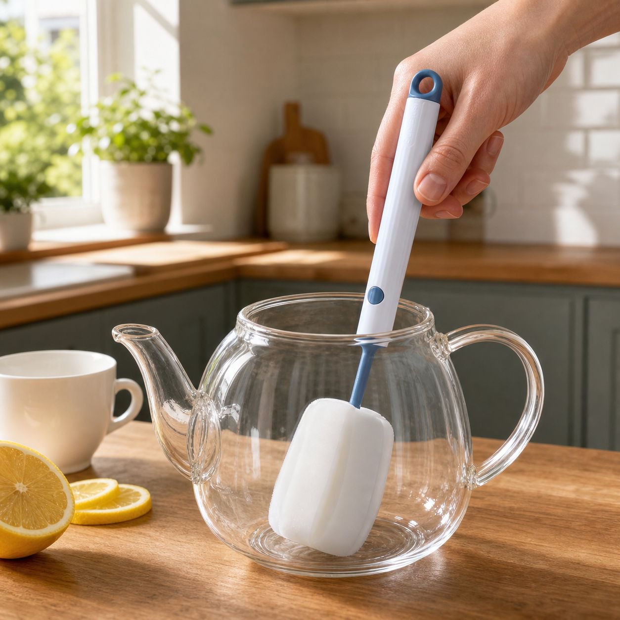 Sponge brush cleaning narrow cups and mugs