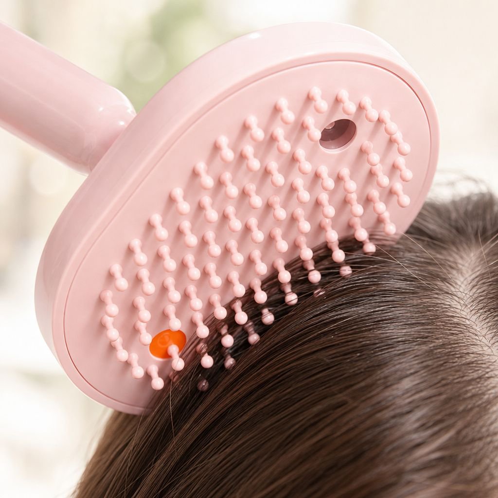Détail du peigne massant pour cuir chevelu avec diffusion d'huiles essentielles