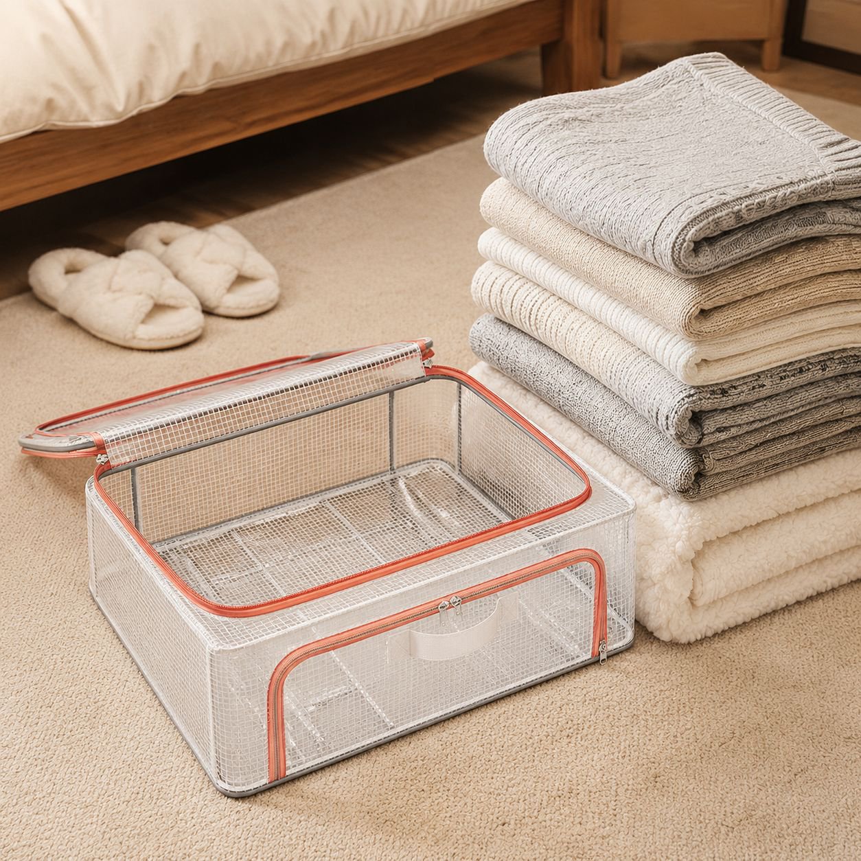 Nueva caja de almacenamiento de ropa de malla de PVC transparente, caja de almacenamiento de ropa pa