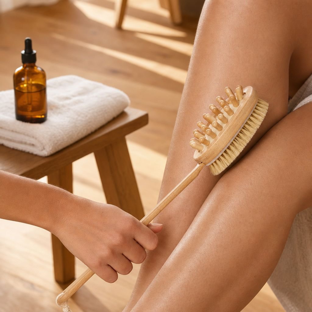 Brosse de bain double face en poils de porc avec long manche
