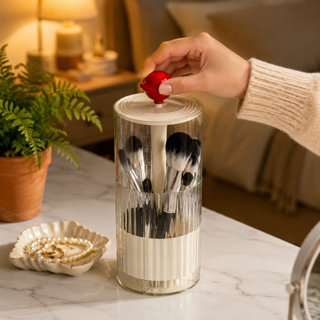 Automatic Lifting Makeup Brush Storage Holder