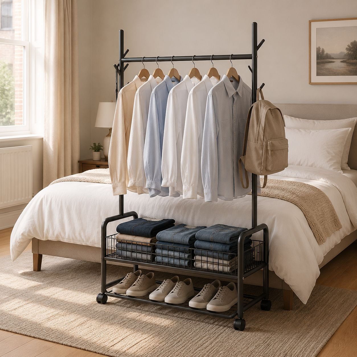 Easy-to-assemble bedroom folding coat rack