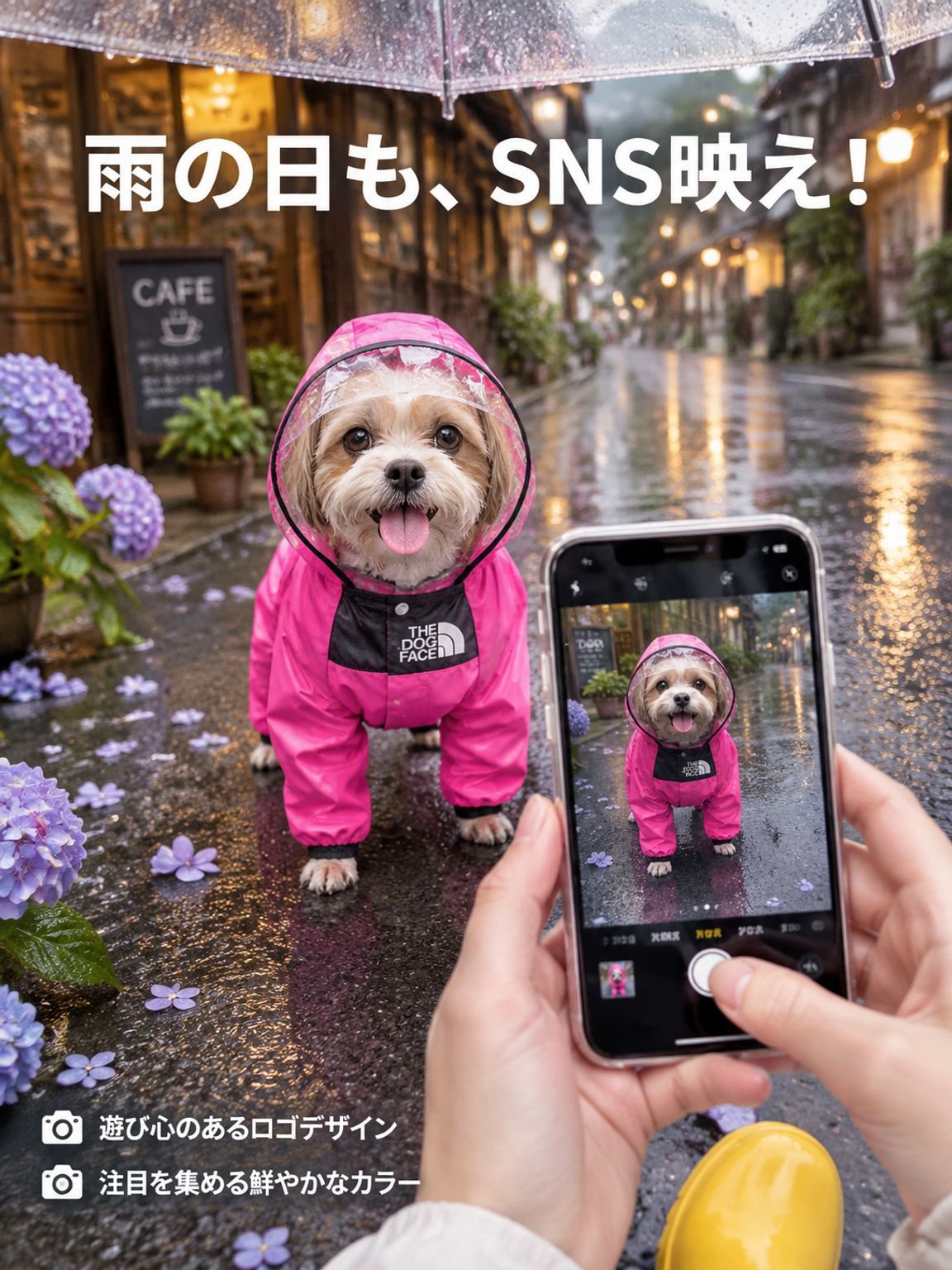 【小型犬・中型犬・大型犬】透明フード付き犬用レインコート 