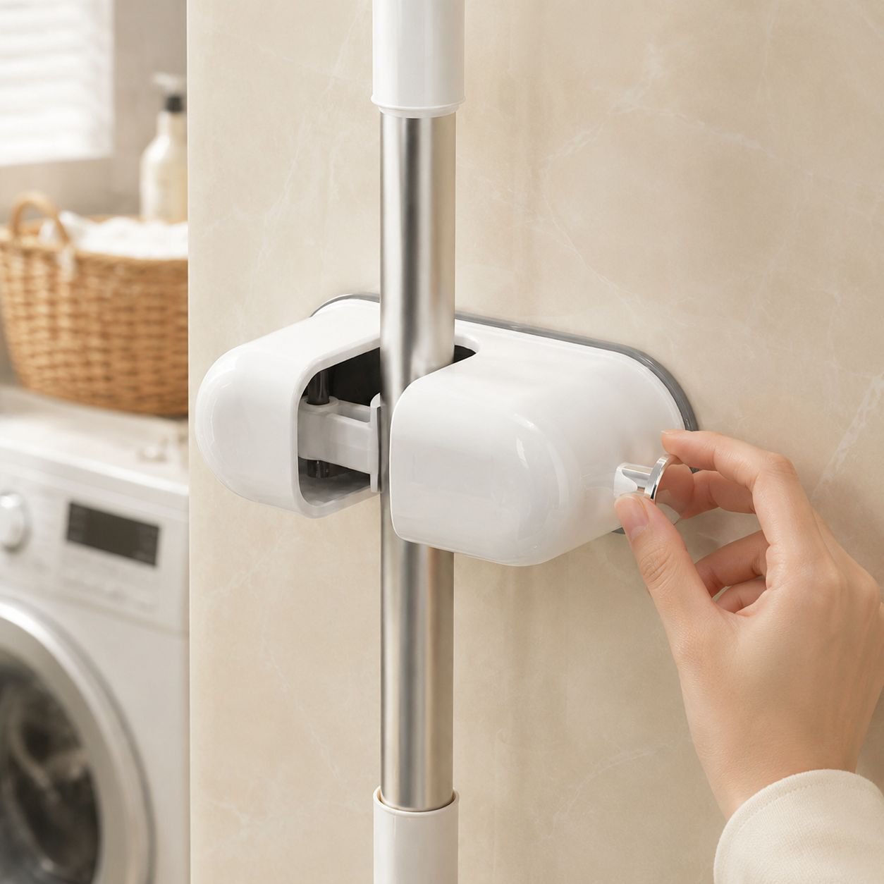 Durable stainless steel mop organizer for kitchen