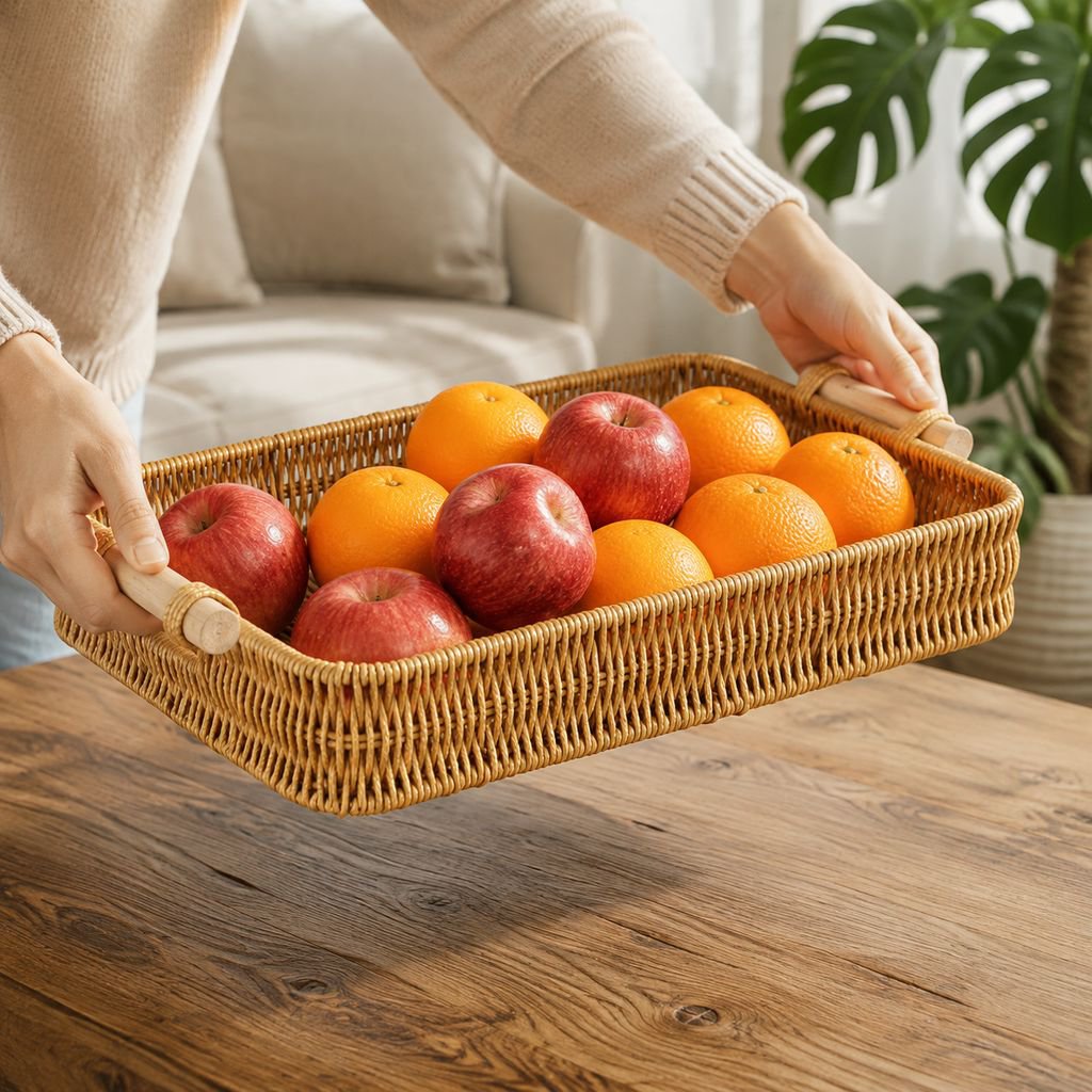 Imitation rattan fruit plate hand-woven Japanese bread basket steamed bun basket living room home st