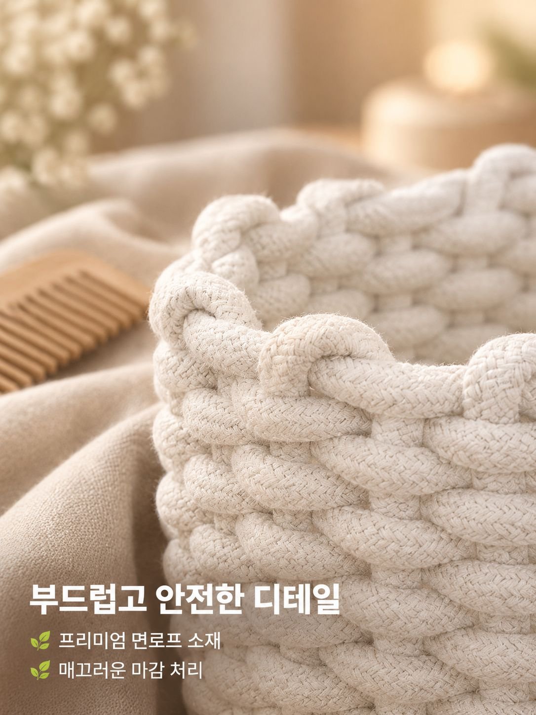 면 로프 직조 탁상용 수납 바구니