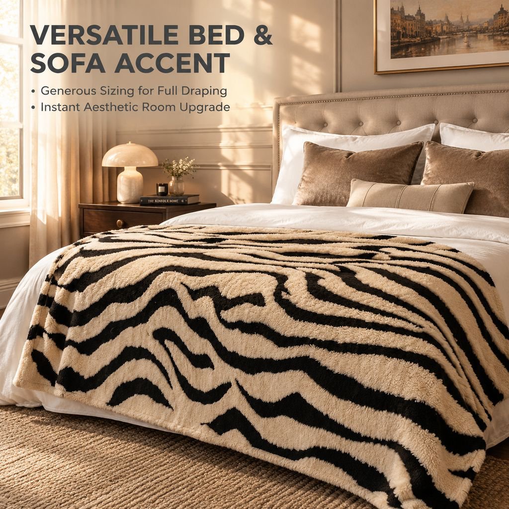 Plush Zebra Pattern Sofa Throw Blanket Full Coverage Couch Slipcover