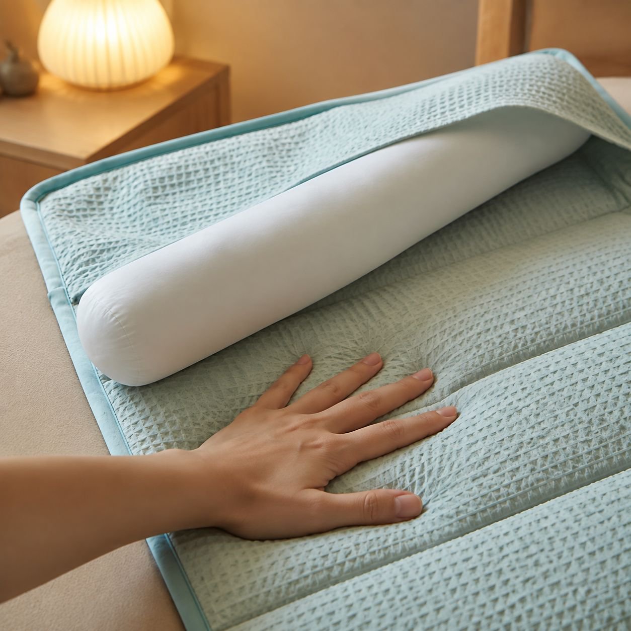 Ergonomic neck support towel pillow in white cotton