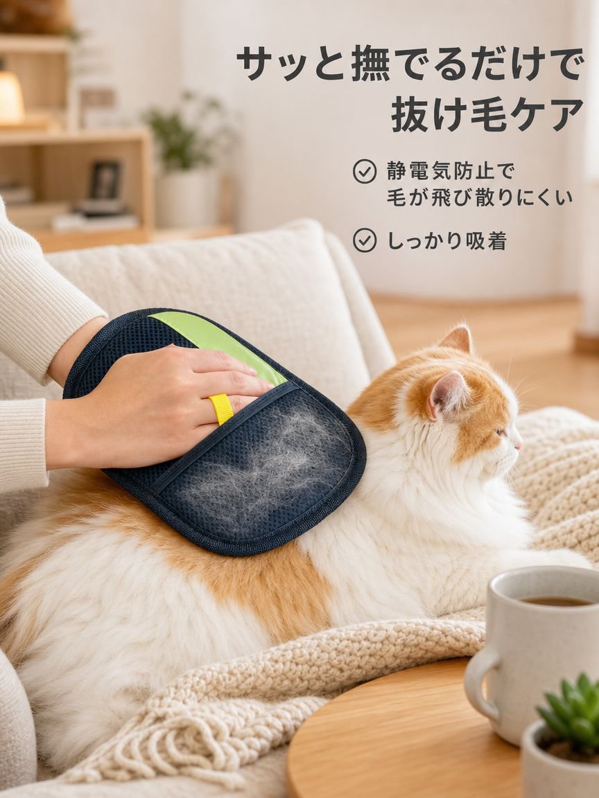ペット用静電気防止毛抜き手袋