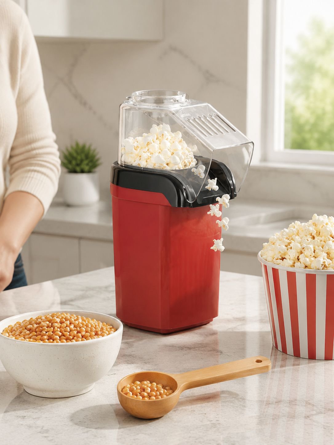 Healthy popcorn maker producing tasty snacks
