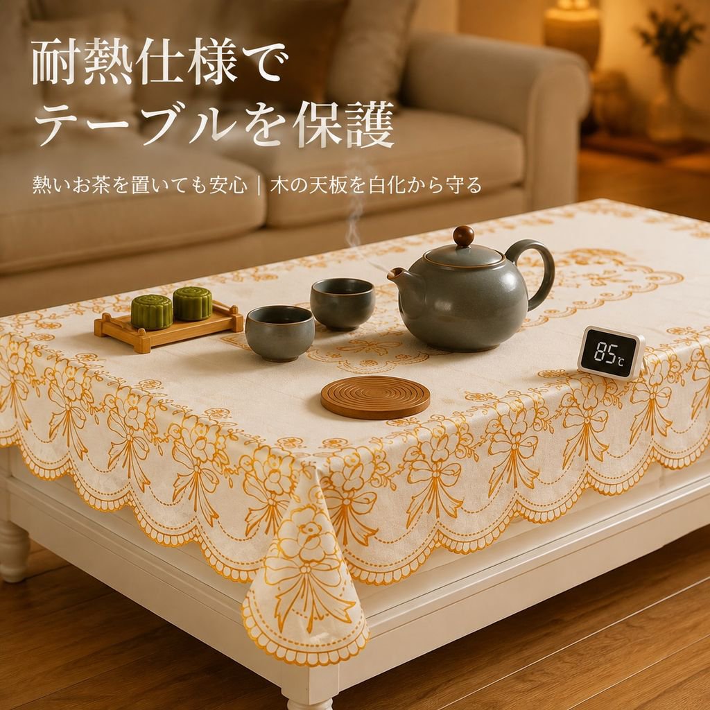 防水・防油・耐熱金箔テーブルクロス コーヒーテーブル用