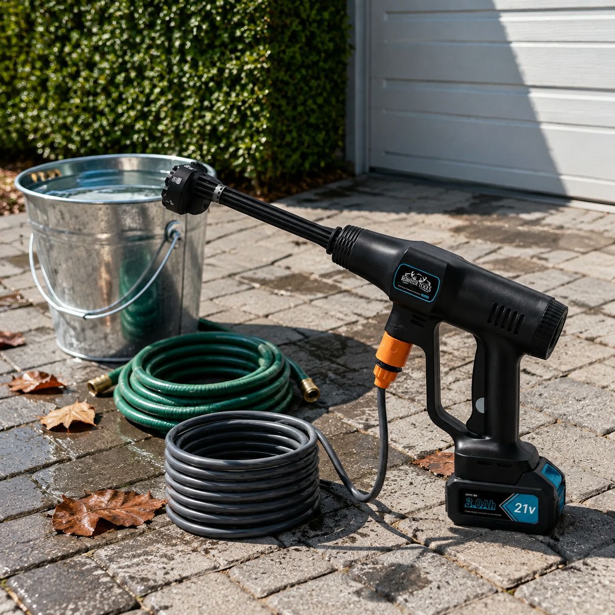 Schwarzes bürstenloses Hochdruck-Wasserpistolen-Set (10 Stück, 2 Batterien, 1 Ladegerät, Handschuhe)
