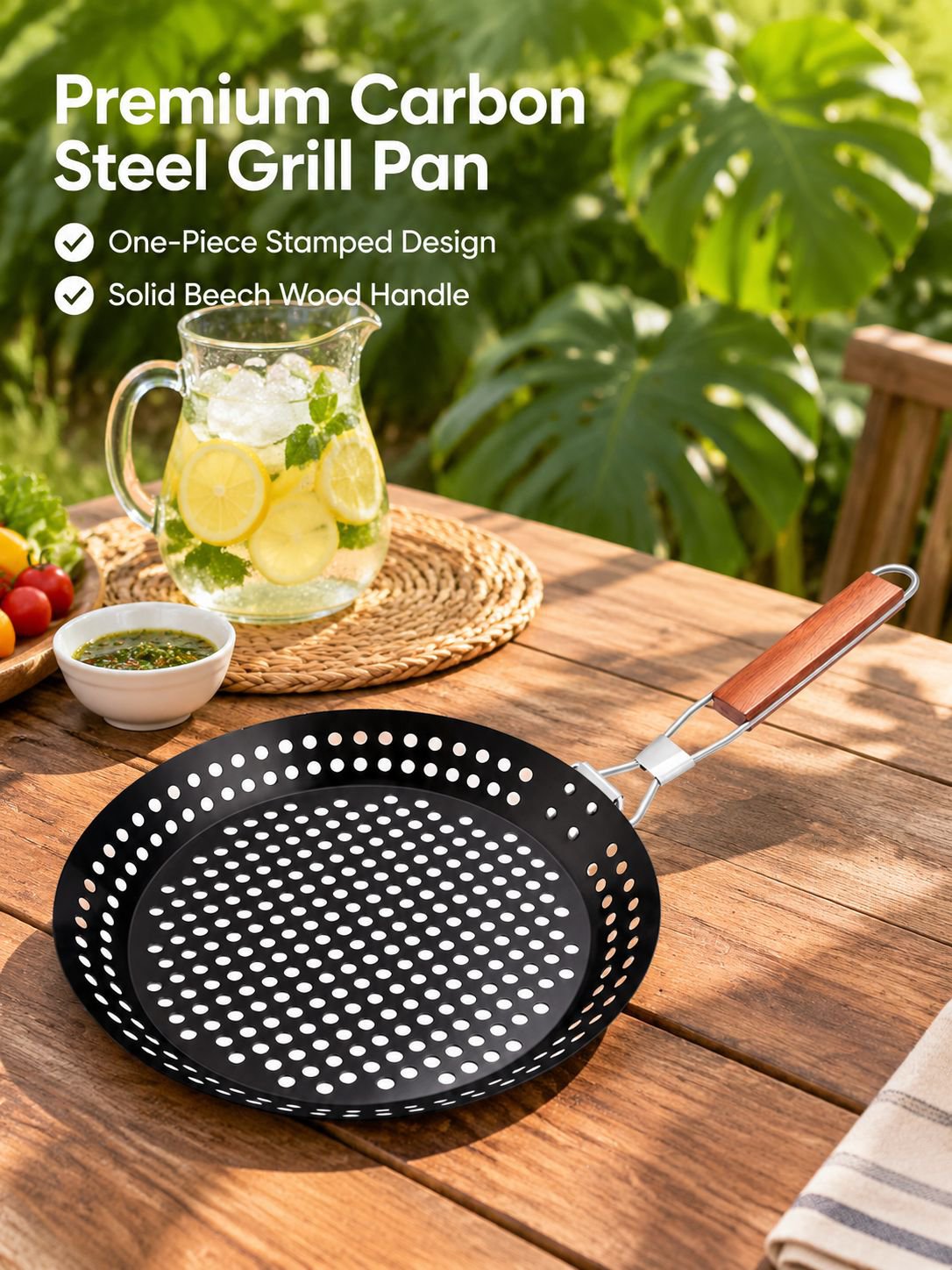 Portable hollow folding handle barbecue plate
