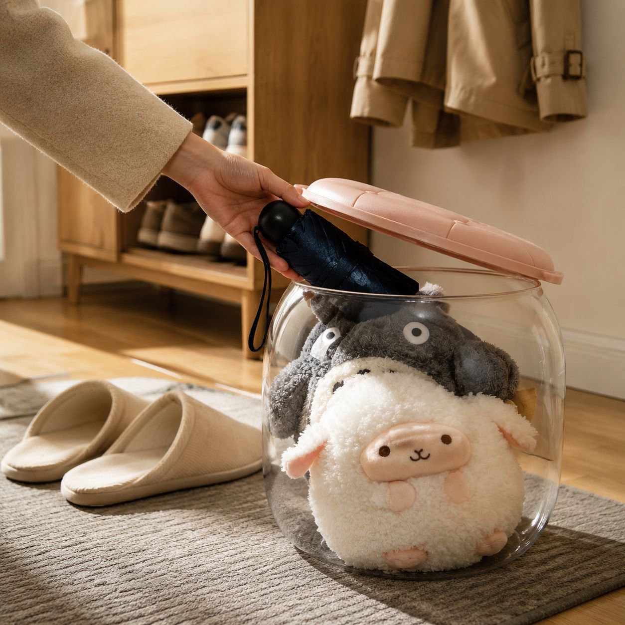 Spacious toy storage ottoman with plush finish