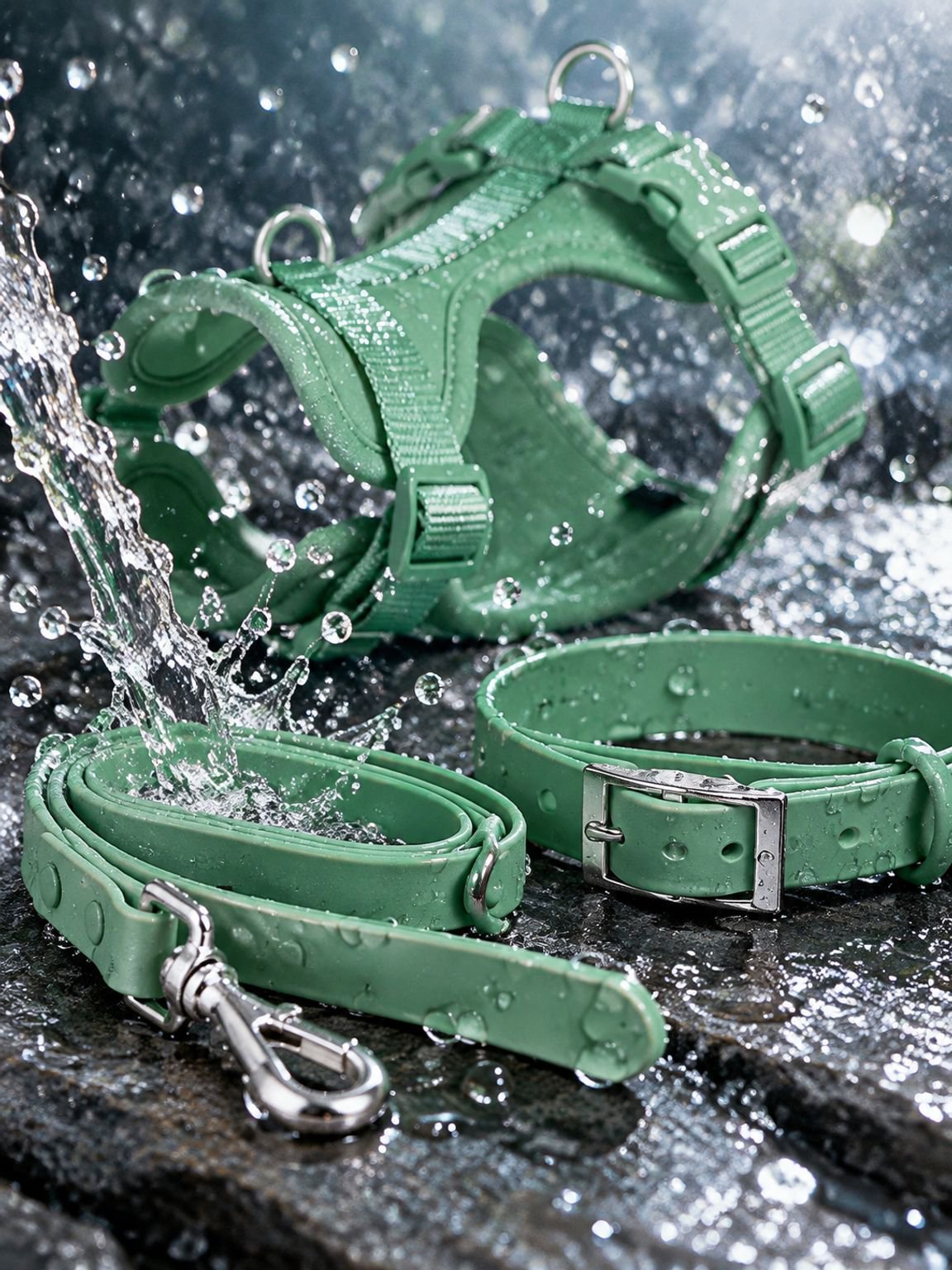 Matching waterproof dog collar and lead for daily walks