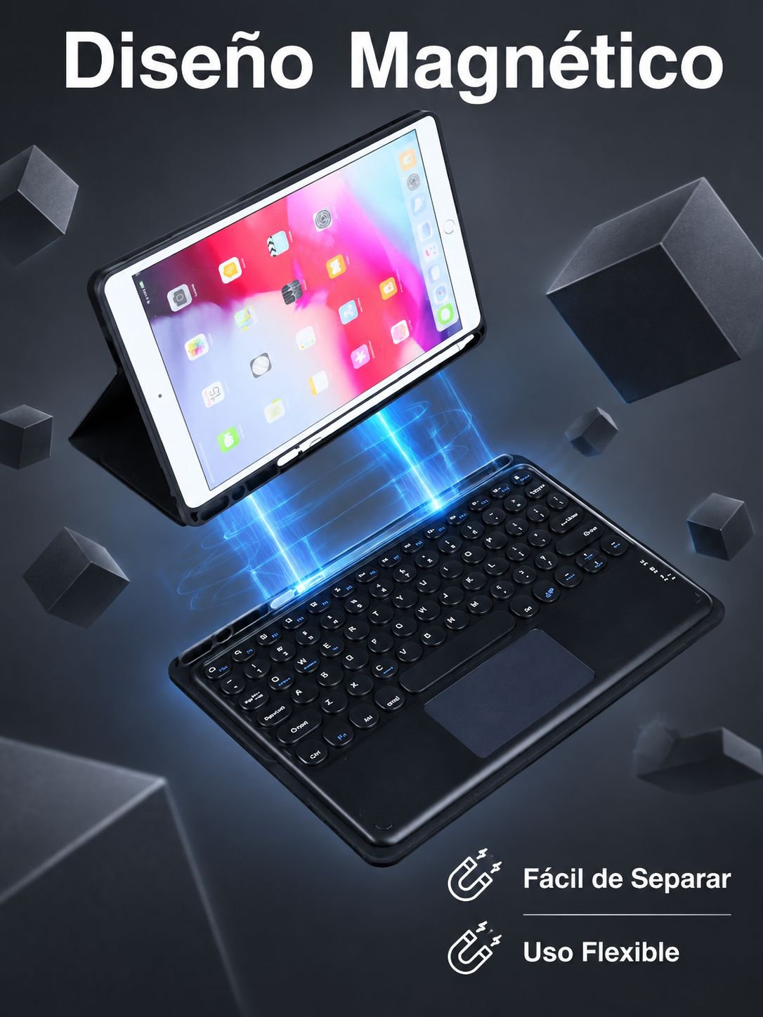 Funda para tablet con teclado táctil Bluetooth