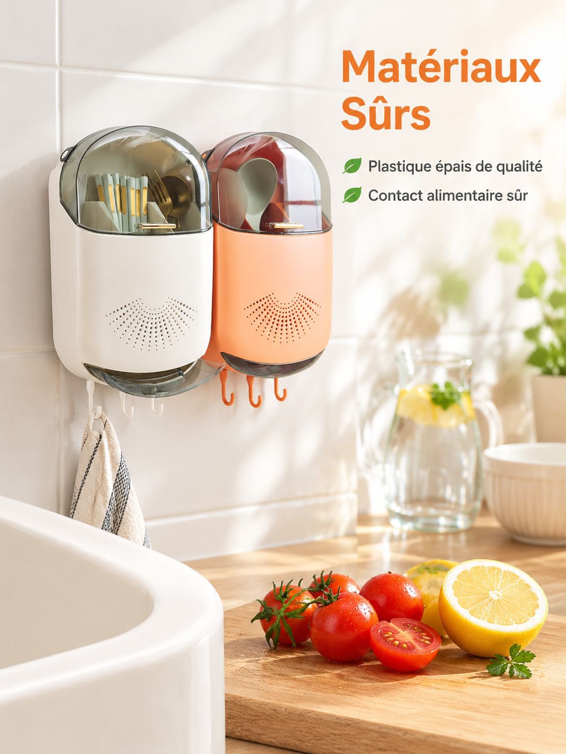 Organisateur mural cuisine avec compartiment pour couverts