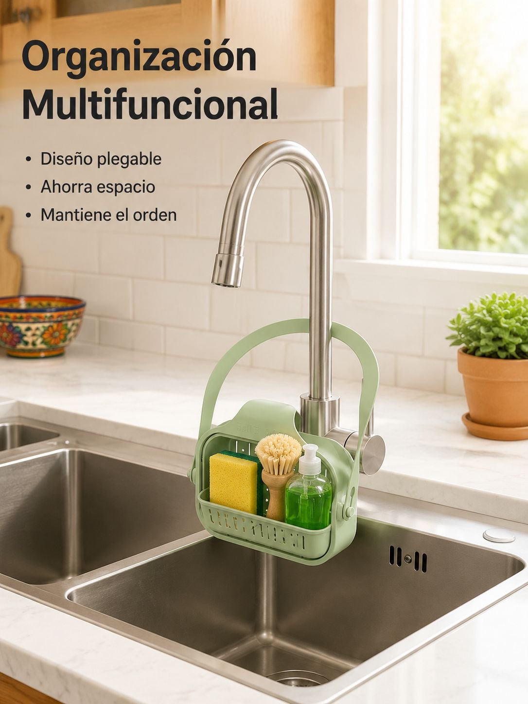Cesta de drenaje plegable y extensible para grifo de cocina, colgable y escurridor