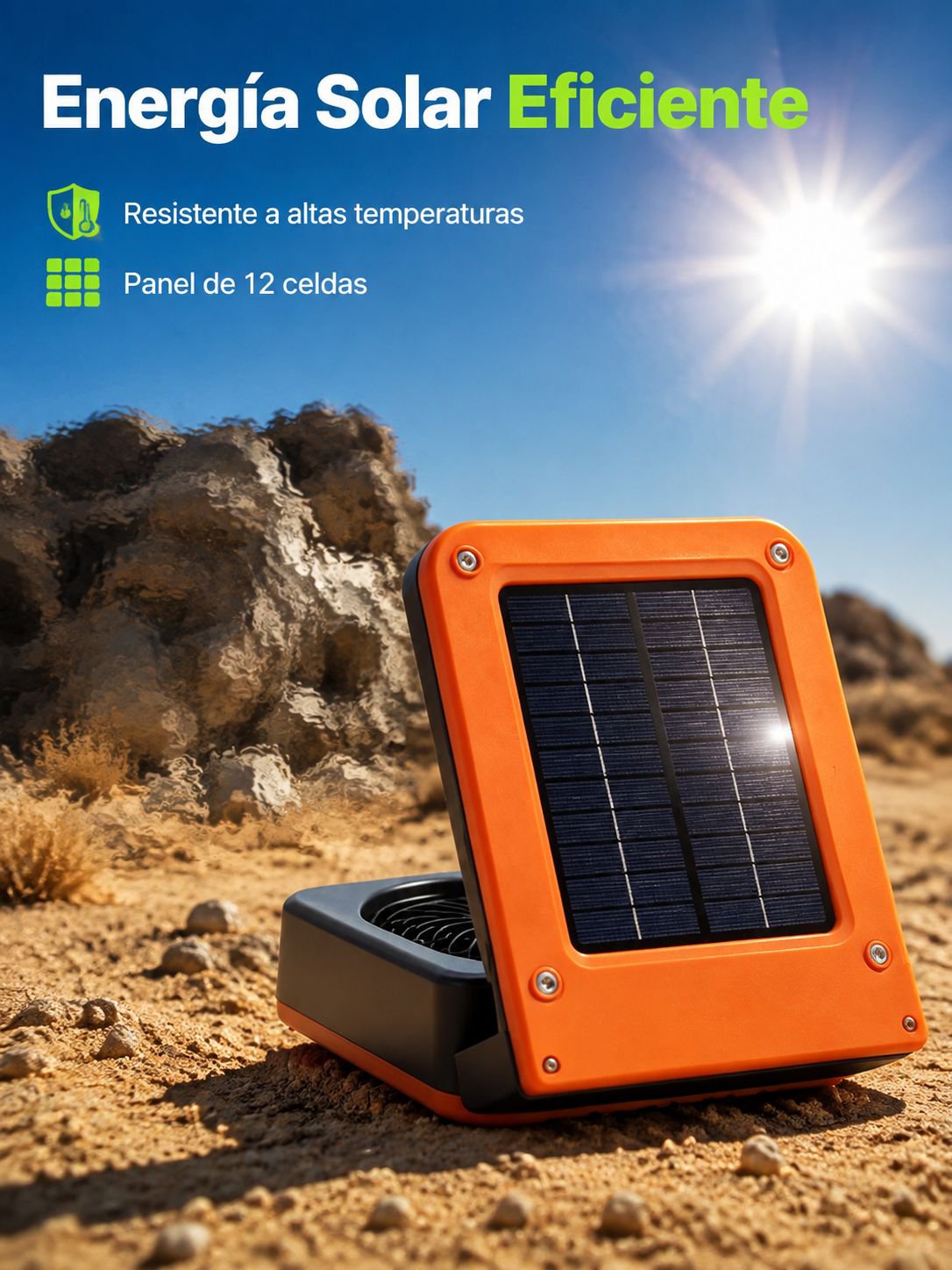 Ventilador solar portátil para exteriores en uso durante un picnic