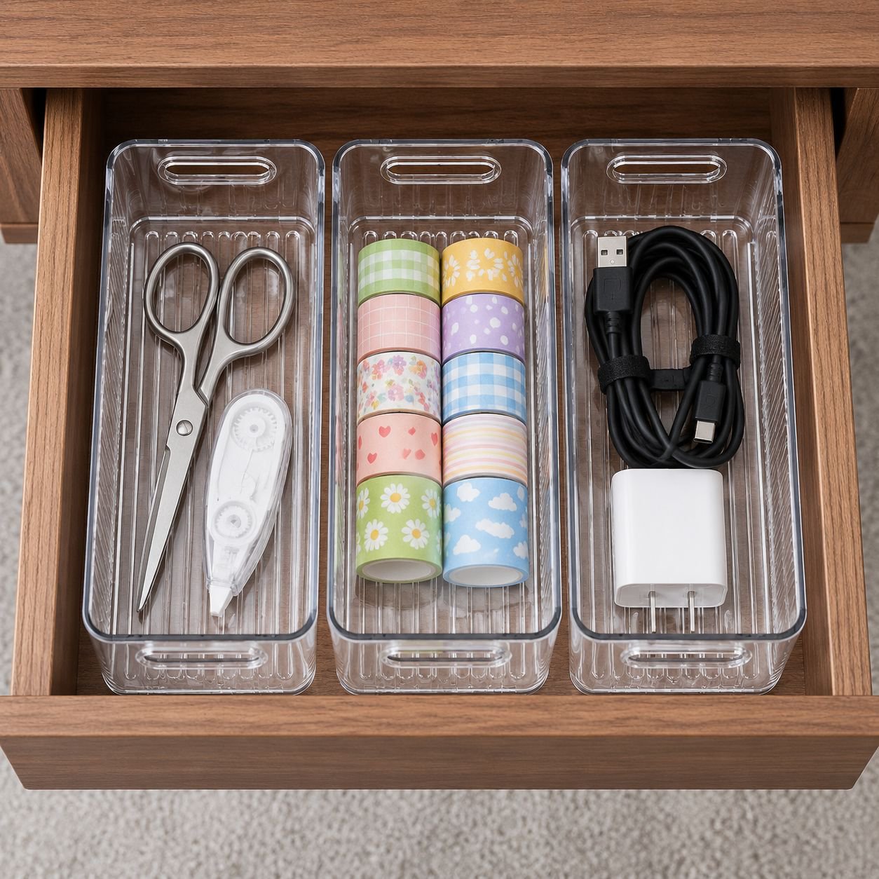 Caja de almacenamiento de escritorio rectangular estrecha de acrílico transparente