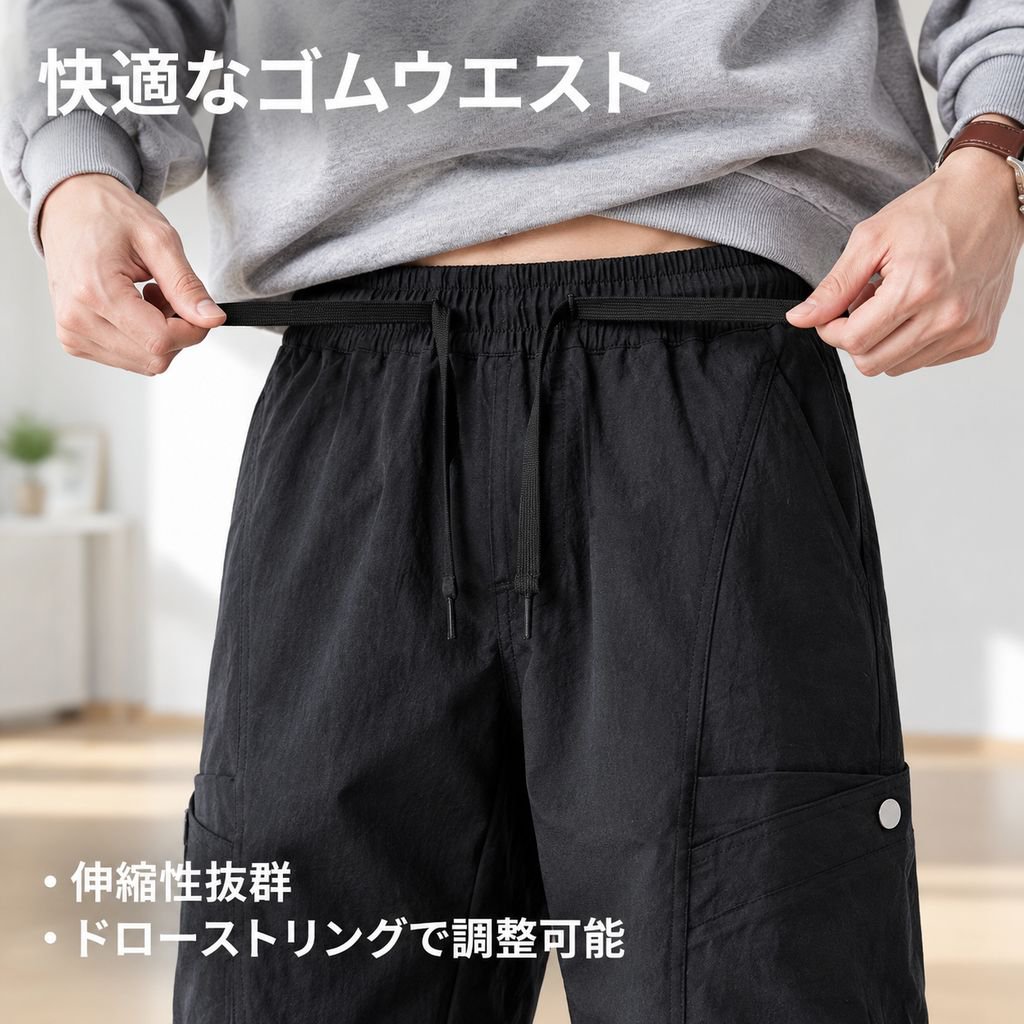 アメリカンスタイルのワークウェアカジュアルパンツ（メンズ）、春らしいストレートレッグのゆったりとしたフィット感、トレンディなワイドレッグのアウトドアハイキングパンツ。