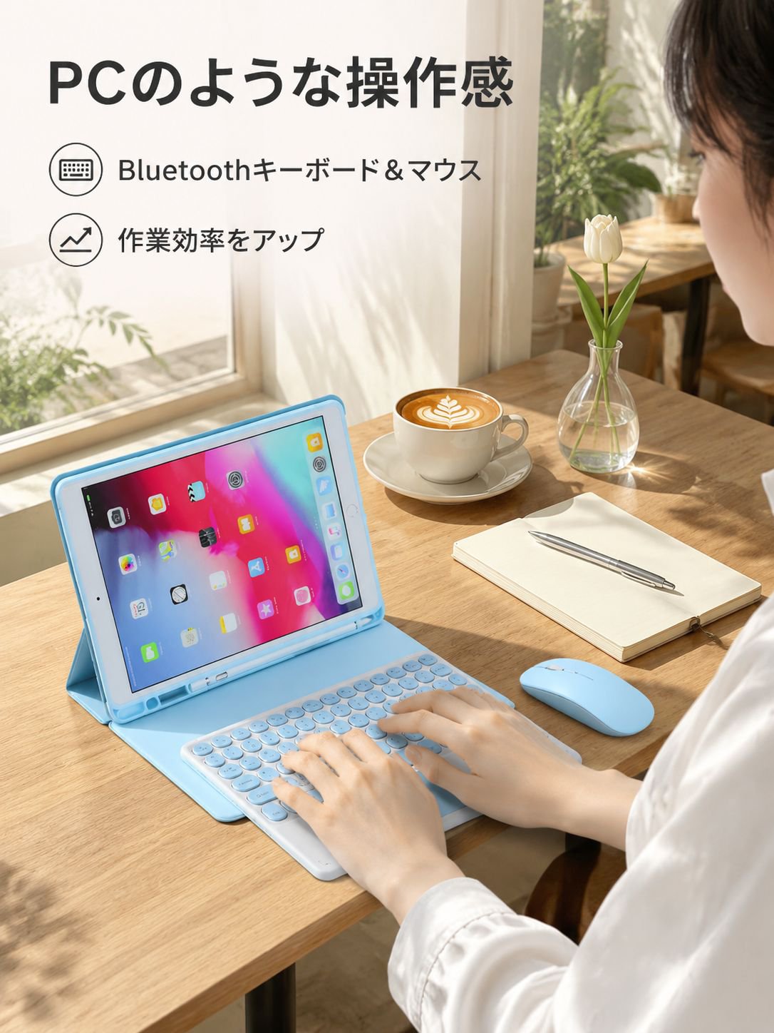 Bluetoothタッチキーボード付きタブレットケース、マウス付き