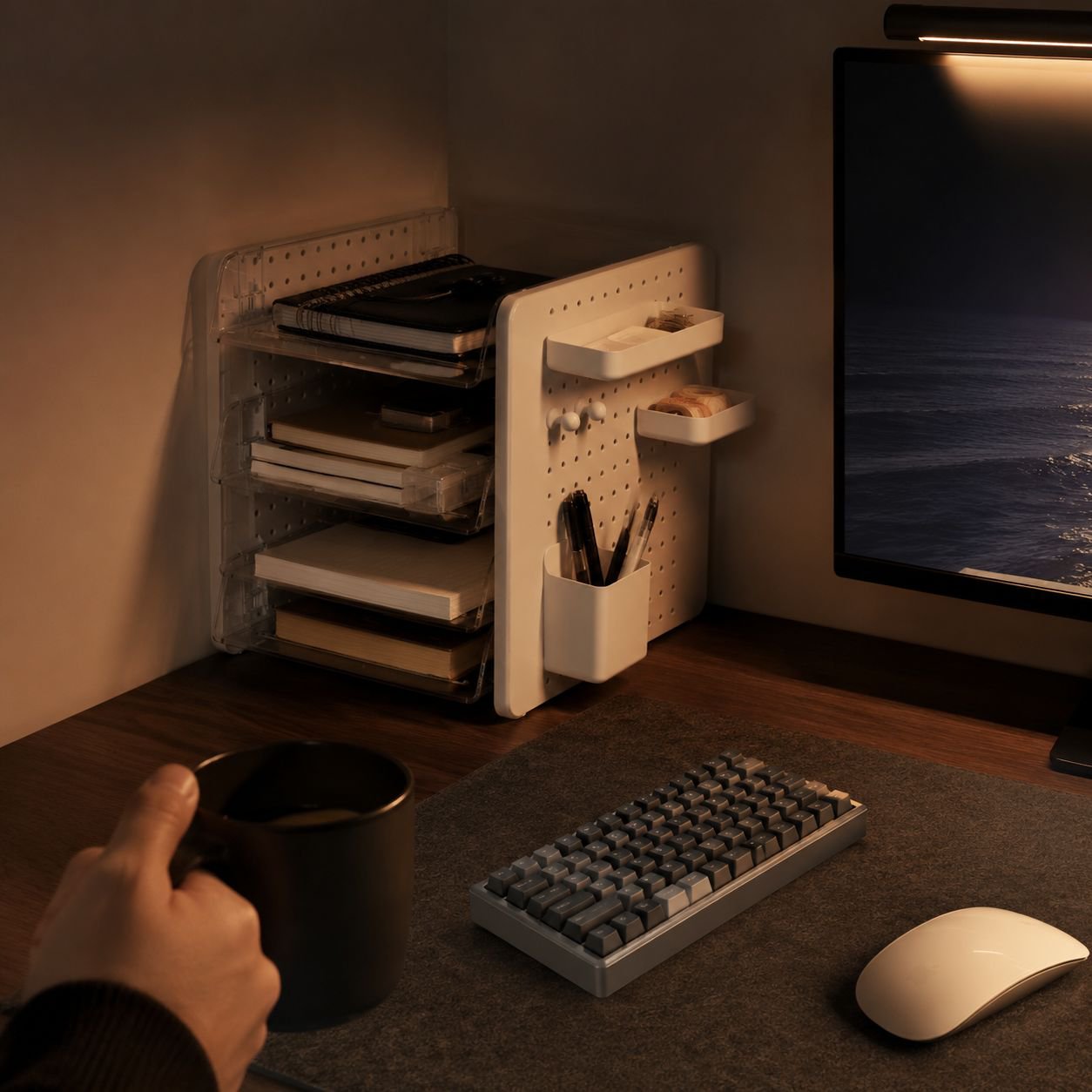 Modern desktop pegboard storage box for office organization