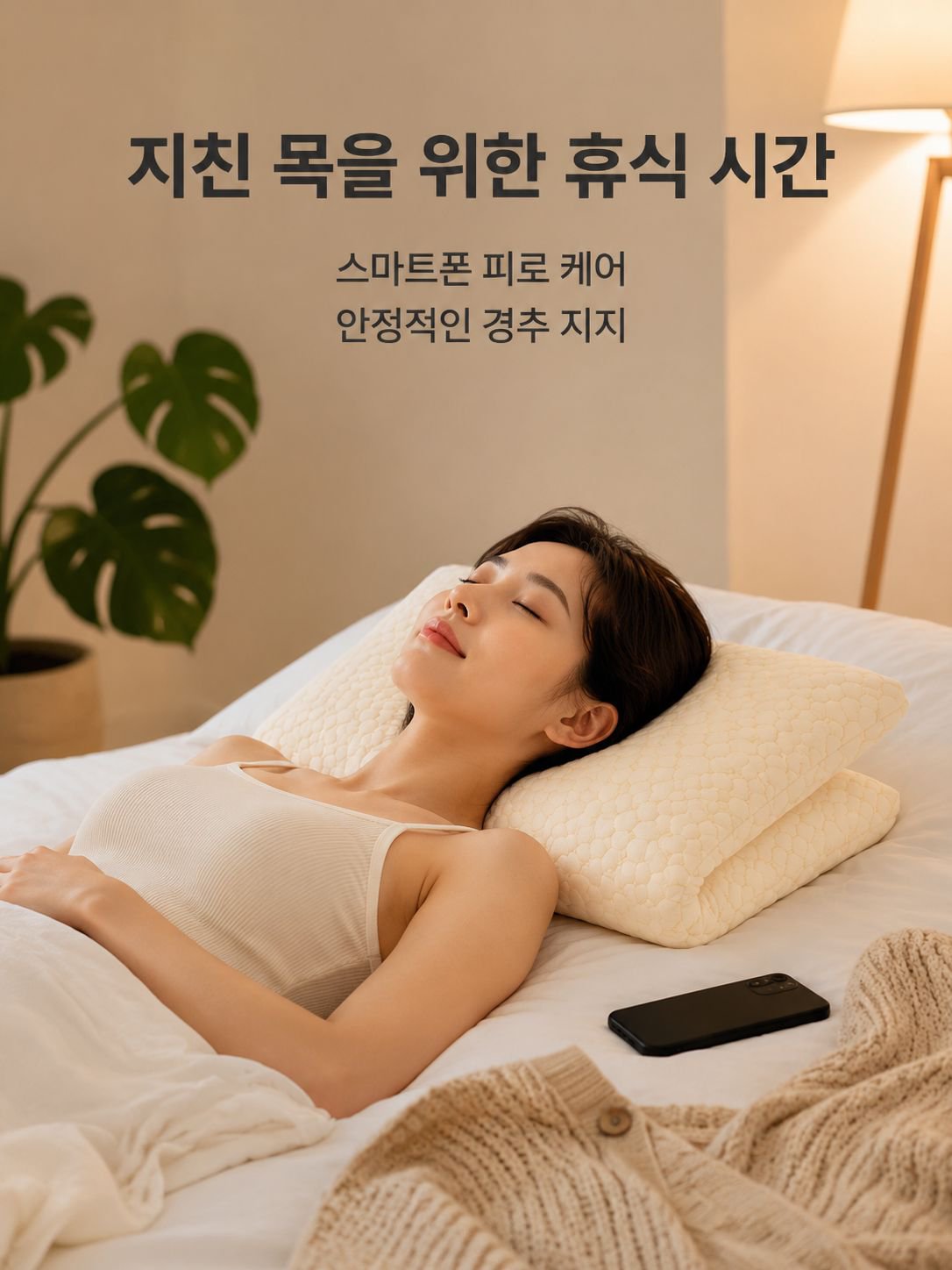 콩으로 채워진 목 지지용 낮은 베개