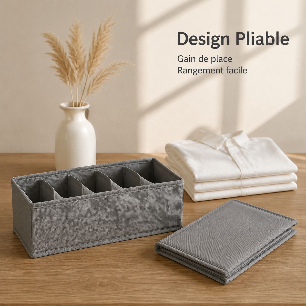 Boîte de rangement pliable et compartimentée pour chaussettes et sous-vêtements